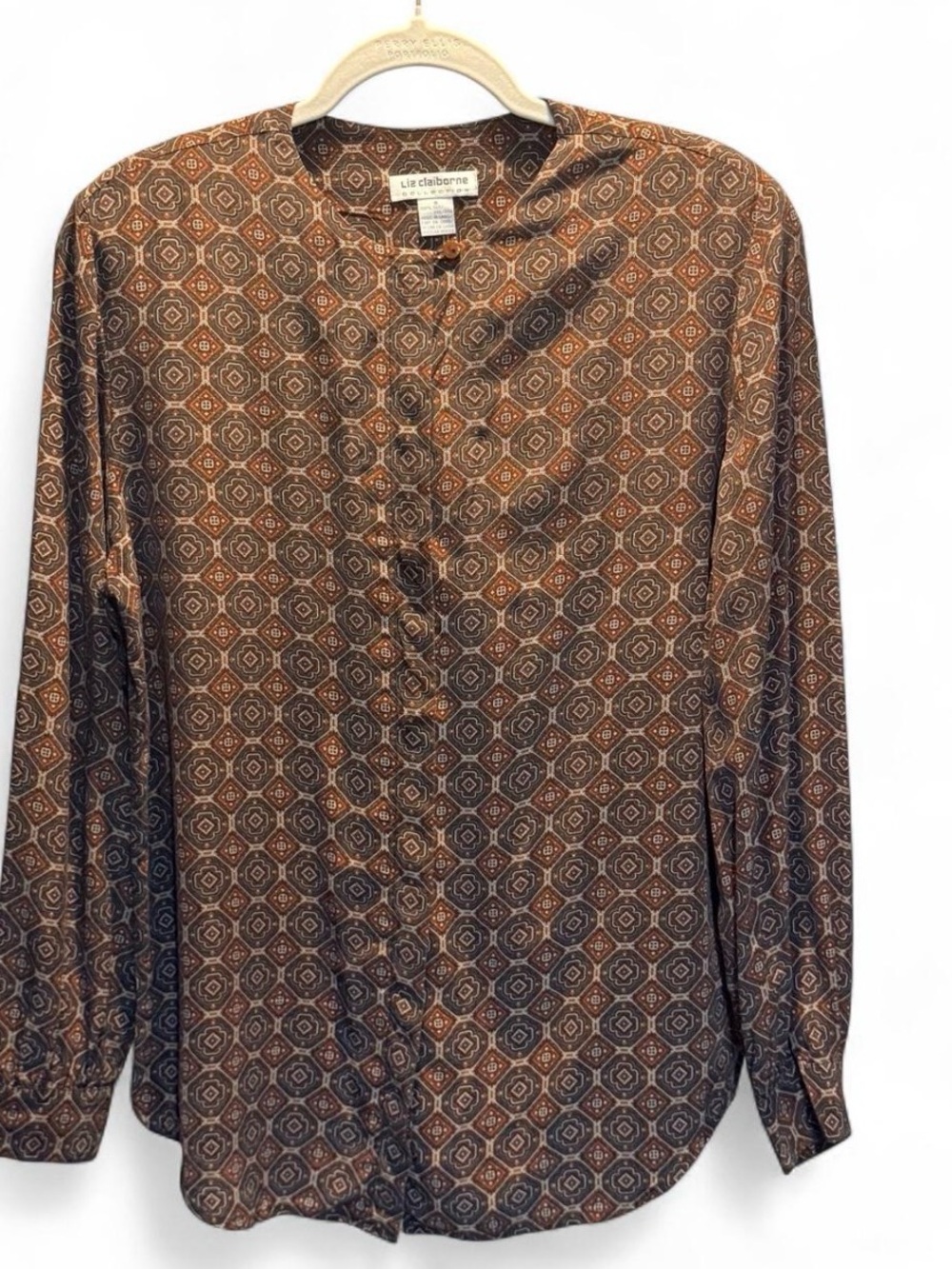 Vintage Liz Claiborne Collection 100% Silk Geometric Blouse